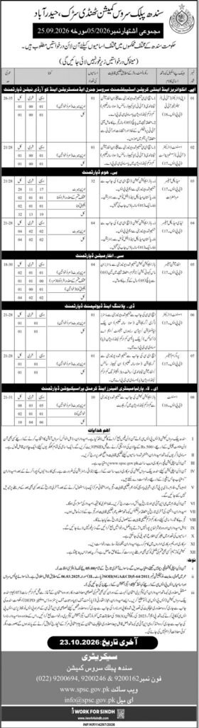 سندھ پبلک سروس کمیشن میں 54 آسامیوں کی بھرتی 2026 (اشتہار نمبر 05/2026)